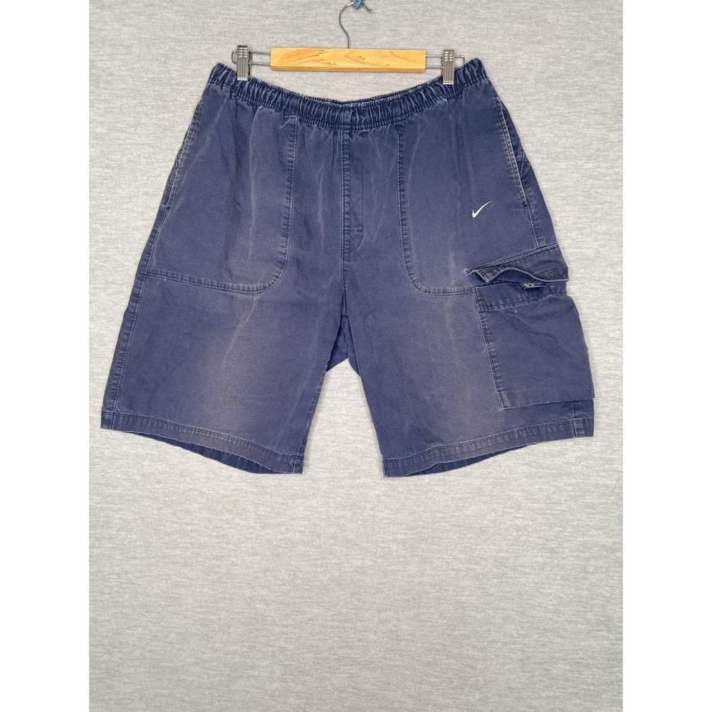 Vintage Y2K Nike Cargo Shorts Baggy Size XL Silver Tag Skater Navy Distressed